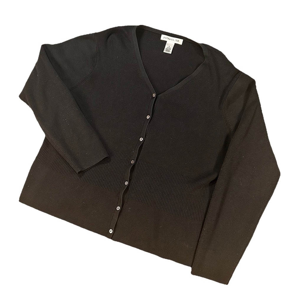 Vintage Pursuits Ltd 90s 00s Silk Knit Minimalist Black V Neck‎ Cardigan Size XL